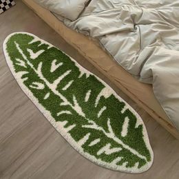 Carpets Green Leaf Bedside Rug Soft Fluffy Tufting Bedroom Mat Carpet Area Floor Pad Doormat Aesthetic Home Kids Room Nursery Decor