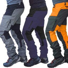 Men's Pants 2023 Spring Trendy Casual Color Splicing Multi Pockets Sports Cargo Trousers Work Jogger Training Overalls