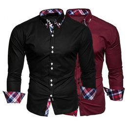 Men's Casual Shirts Slim Men Shirt Plaid Turn-down Collar Single-breasted Formal Dress Shirt Spring Slim Male Polo Shirt Business Camisa T-shirt 230816