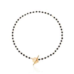 Chokers Fashion Black Crystal Glass Bead Chain Choker Necklace for Women Flower Lock Collar Short Jewelry