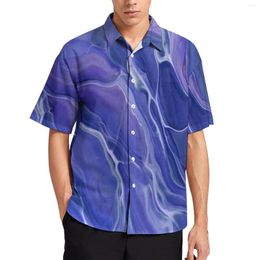 Men's Casual Shirts Lavender Blue Marble Fantasy Violet Abstraction Beach Shirt Hawaiian Trendy Blouses Men Printed Plus Size