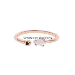 Rings 2022 Wholesale Women Finger Jewelry 3 Colors White Fire Tear Drop Opal Stone Open Adjust Small Ring Delivery Dhk2W