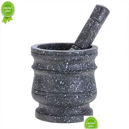 Other Home Garden Granite Pattern Pestle Mortar Set Stone Herb Spice Grinder Solid Cooking Drop Delivery Dhemu