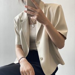 Womens Suits Blazers Lucyever Elegant Office Short Sleeve Suit Coats Women Solid Colour All Match Cropped Woman Single Breasted Jacket 230817