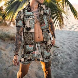 Men's Tracksuits Summer Men S-3XL Sets Print Patchwork Lapel Short Sleeve Casual Shirt Beach Shorts Streetwear Vacation Hawaiian Suits