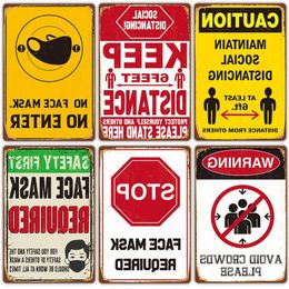 new face msk anti-epidemic retro tin painting public wearing masks warning sign frameless hanging paintings Living Room Home decor Size Ujfb