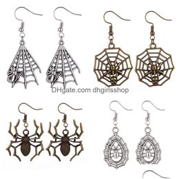 Charm Punk Sier Colour Insect Spider Skl Earrings For Women Man Vintage Hollow Skeleton Ear Gothic Steampunk Hallowmas Jewellery Gift Dro Dhlzr