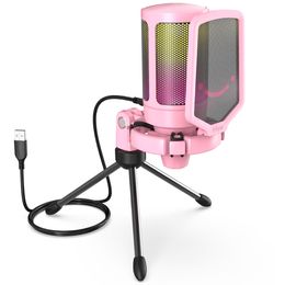 Microphones FIFINE USB Gaming PC Microphone for Streaming Podcasts AmpliGame RGB Computer Condenser Desktop Mic studio Video Pink 230816