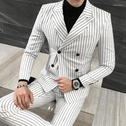 Men's Suits 3 Pieces ( Jacket Vest Pants) Mens Double-breasted Suit Fashion Striped Groom Wedding For Men Casual Business