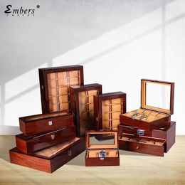 Jewelry Boxes Embers Luxury Wooden Watch Box 3 5 6 8 10 Slots Wood Grain Storage Collection Black Box 230816