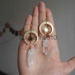 Charm New Hippie Tribal Sun Crescent Earrings Brass Colour Witchy Jewellery Bohemia Birthday Magical Clear Stone Point Women Fashion Gift J230817