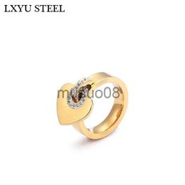 Band Rings Heart Shaped Pendant Rings Cubic Zirconia Stainless Steel Ring For Women Valentines Day Gifts Gold/Silver Colour Jewellery J230817