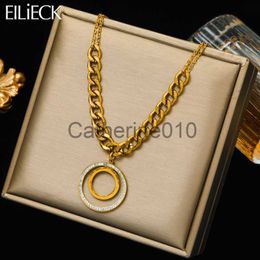 Pendant Necklaces EILIECK 316L Stainless Steel Zircon Twin Circle Pendant Necklace For Women Fashion Gold Plated Waterproof Chain Jewellery Gift J230817