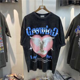 Men's T-Shirts Good Quality Nice Washed Heavy Fabric Fashion T Shirt Men Peace Pigeon Womens Graphic T Shirts Streetwear Cotton Tees