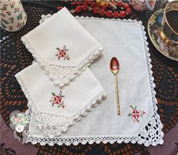 Table Napkin 6pcs Handmade Crochet Cross Stitch Small Square Handkerchief Decoration Cover Towel Placemat Cloth