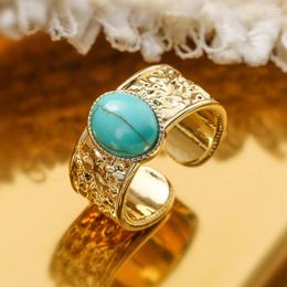 Cluster Rings Mafisar Unique Design Trendy Gold Colour Vintage Geometric Copper High Quality Adjustable Wide Ring For Woman Jewellery Gifts