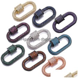 Clasps Hooks Riversr Cz Micro Pave Screw Accessories White Rose Yellow Gun Black Fuchsia Orange Purple Oval Copper Zircon Diy Jewelr Dhitr