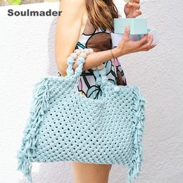 Evening Bags Macrame bag wholesale women Crochet boho chic Summer fringe beach tote bag ivory purple green blue black 230816