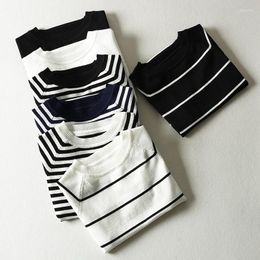 Women's Sweaters Women Summer Short Sleeve Striped Pullover Sweater Knitted 2023 O-Neck Tops Shirt Korean Pull Female White Black