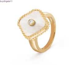 KUMN Ring Couple Lucky Clover Four Leaf Cleef Love Gold for Women Mens Luxury Wedding