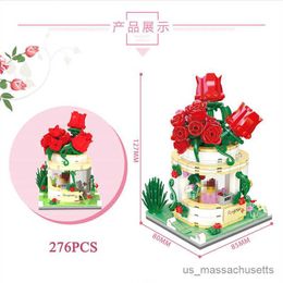 Blocks Bouquet Street View Shop 3D Model Building Blocks Cherry Blossom Plum Blossom Rose DIY Assembled B Children's Toy Gift R230817