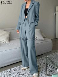 Women's Two Piece Pants Fashion Blazer Suits Women Elegant Long Sleeve Tops Wide Leg Pants Sets 2PCS ZANZEA Casual Solid Work Matching Sets Outifits J230816