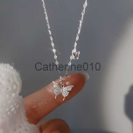 Pendant Necklaces Zircon Butterfly Pendant Choker Light Luxury Aesthetic Niche Clavicle Silver-plated Necklace Jewelry Women Gifts J230817