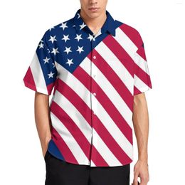 Men's Casual Shirts Patriotic American Flag Shirt Stars Stripes Print Beach Loose Hawaiian Trendy Blouses Short-Sleeve Oversized Tops