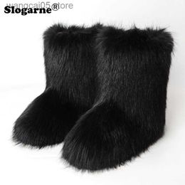 Boots New Fashion Fox Fur Boots Women Fluffy Fur Snow Boots Female Winter Warm Plush Platform Shoes Furry Faux Fur Bottes Luxury Boots T230817