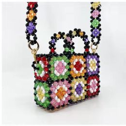 Evening Bags Designer Bead Bag Floral Designer Brand Acrylic Crystal Clear Pearl Beaded Box Tote Bag Women Party Bucket Handbag 230816