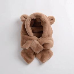 Berets Faux Fur Winter Baby Hat Scarf One-Piece Soft Kids Cap For Girls Boys Cartoon Warmer Neck Ears Bonnet Infant Accessories