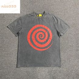 Ga Depts swirl pattern back hot gold letters washed and old printing round neck cotton loose versatile men women summer casual fashion short sleeve