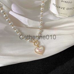 Pendant Necklaces Korean Fashion Heart Shaped Pearl Necklace for Women Crystal Butterfly Beads Pendant Choker Clavicle Chain Girls Party Jewellery J230817