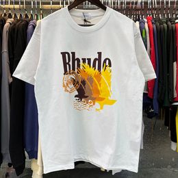 Rhude Shirt Men's Tshirts Rhude T Shirt Castle Coconut Tree Windowsill Scenic Casual Loose Breathable Short Sleeve Shirt Men Women Couples Top Tee Rhude Brand 9984