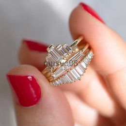 Band Rings Huitan Simple Stylish Geometric Cubic Zirconia Ring Gold Color Exquisite Girls Finger Accessories Gift Trendy Jewelry for Women J230817