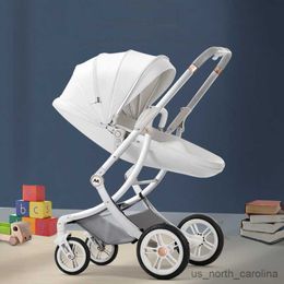 Strollers# New Luxury Baby Stroller Can Sit and Lie Two-way Folding Stroller Newborn Baby Stroller White Leather Baby R230817