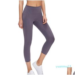 Yoga Outfit L-146 High Waist Fitness Sports Capri Pants Women No Front Seam Naked Feel Gym Cropped Leggings Running Tight Sweatpants