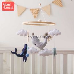 Wooden Baby Crib Bed Bell Cartoon Sea Animal Cloud Seashell Crib Hanging Toys Montessori Educational Cognitive Puzzle Toy HKD230817