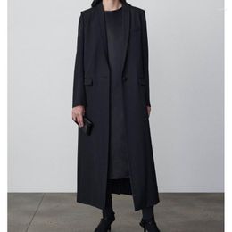 Women's Trench Coats 2023 Minimalist Ceiling Wool Twill One Button Blazer Maxi Coat For Women
