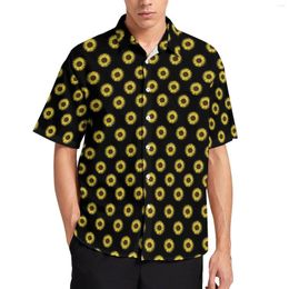 Men's Casual Shirts Sunflower Print Blouses Hippie Yellow Flower Hawaii Short-Sleeve Graphic Y2K Oversized Beach Shirt Birthday Gift