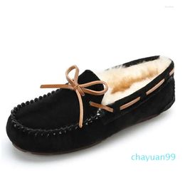 Boots Winter Non-slip Rubber Soles Ankle Natural Wool Lining Thick Cowhide Genuine Leather Snow Warm Shoes Women