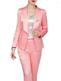 Women's Two Piece Pants Fashion White Black Pink Formal Pant Suit Women Office Ladies Work Wear Jacket And Trouser Female Business Blazer 2