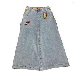 Men's Jeans Harajuku Letter Pattern Printed Baggy Cow Wide Leg Pants Y2K For Man Retro Casual Hip Hop Streetwear