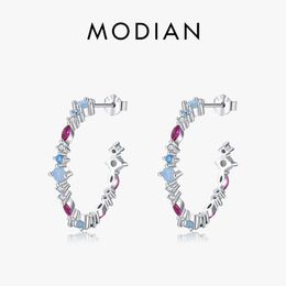 Charm Modian 925 Sterling Silver Rainbow Color Zirconia Stud Earrings For Women Ear Studs Wedding Gift Fine Jewelry 230817