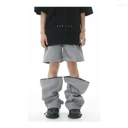 Men's Pants Casual Mens Streetwear Hip Hop Loose Straight Removable Elastic Waist Ankle Length Trousers Harajuku Cargo