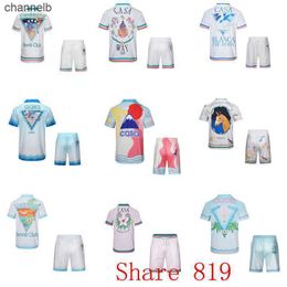 Men's T-Shirts Thin Silk Fabric CASABLANCA Tennis Club Mesh Shortpant Shirts Set Summer Men Women Casual Hawaiian Beach Seaside Suit Size M-3XL HKD230817