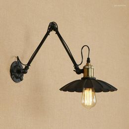 Wall Lamp Vintage Industrial Style Loft Creative Minimalist Long Arm Adjustable Handle Metal Rustic Light Sconce Fixtures