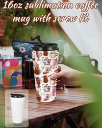 16oz Sublimation Insulated Coffee Tumblers with Screw Lid Stainless Steel Insulated Travel Mug Double Wall Iced Travel Coffee Mug for Woman and Man DIY