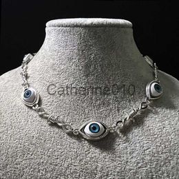 Pendant Necklaces Gothic Blue Evil Eye Necklace Alien Eye Fine Thread Thorn Neutral Necklace Hip Hop Punk Style Halloween Jewellery Party Gift J230817