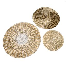 Decorative Figurines Handmade Hanging Wall Basket Decor( 3)Round Woven Decor Trays For Bedroom Kitchen Living Room